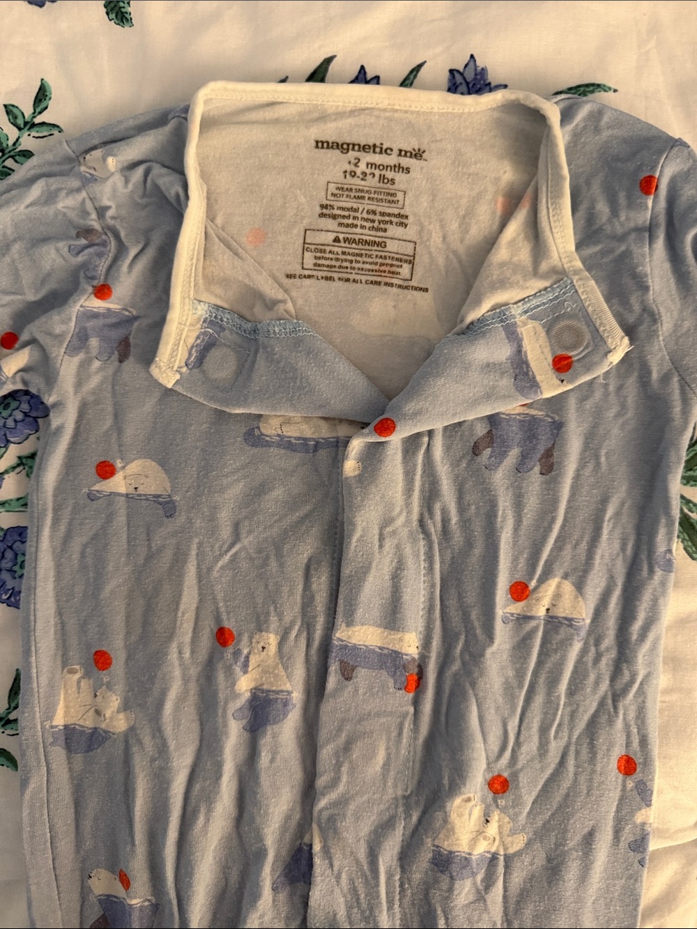 Magnetic Me Light Blue Polar Bear Print Button-Front Baby footie pajama